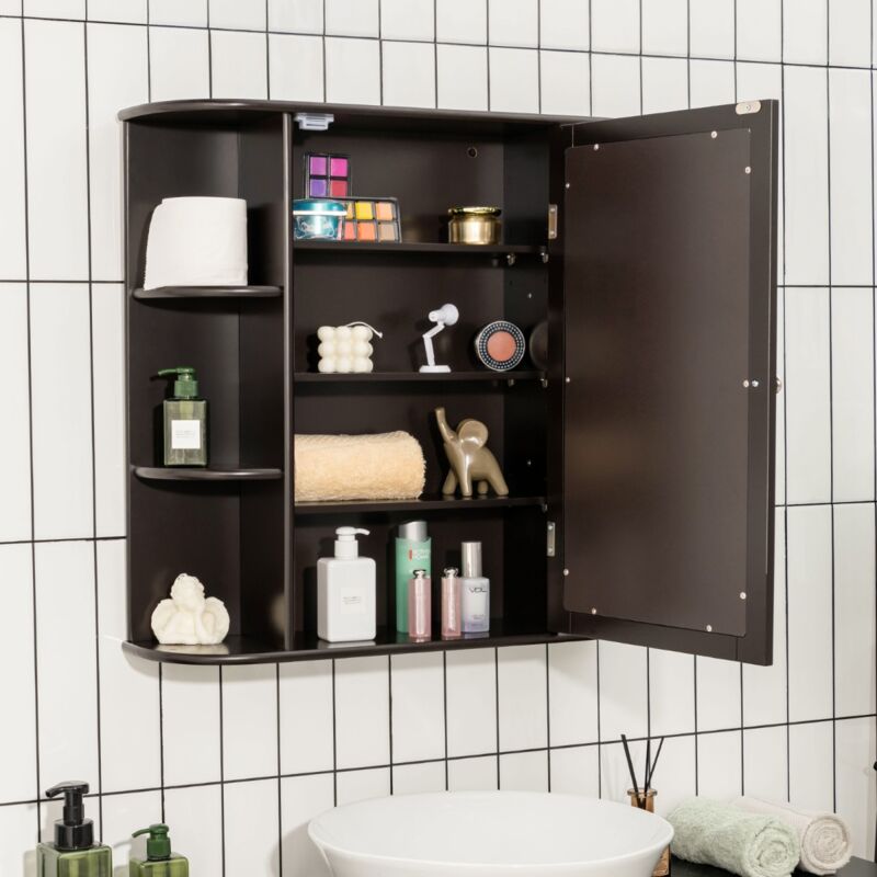 Design In - Meuble Mural Salle de Bain Armoire Miroir Rangement Toilettes 65x17x64cm Marron CW45377