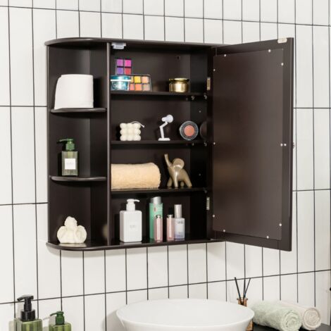 Meuble Mural Salle de Bain Armoire Miroir Rangement Toilettes 65x17x64cm Marron CW9190 DESIGN IN