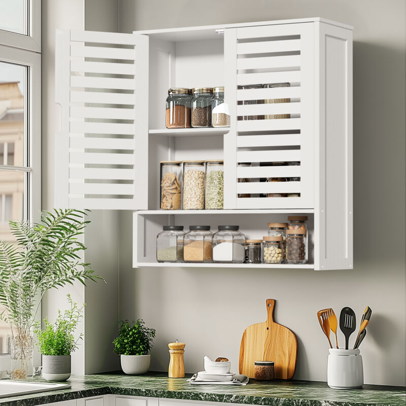 Unho - Meuble Mural Salle de Bain Meuble Suspendu Armoire de Toilette de Rangement 60x20x70cm - Blanc