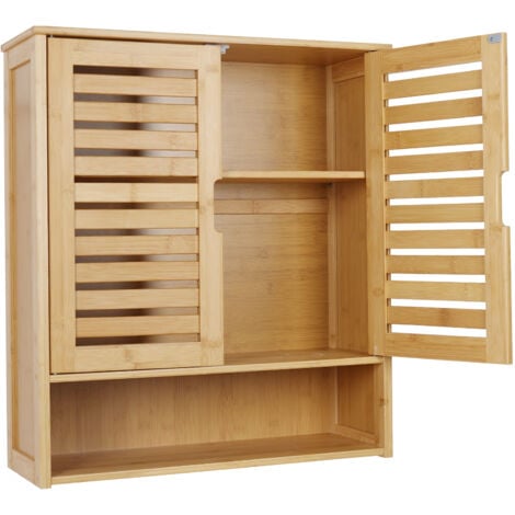 UNHO Meuble Mural Salle de Bain Meuble Suspendu Armoire de Toilette de Rangement 60x20x70cm - Bois Claire