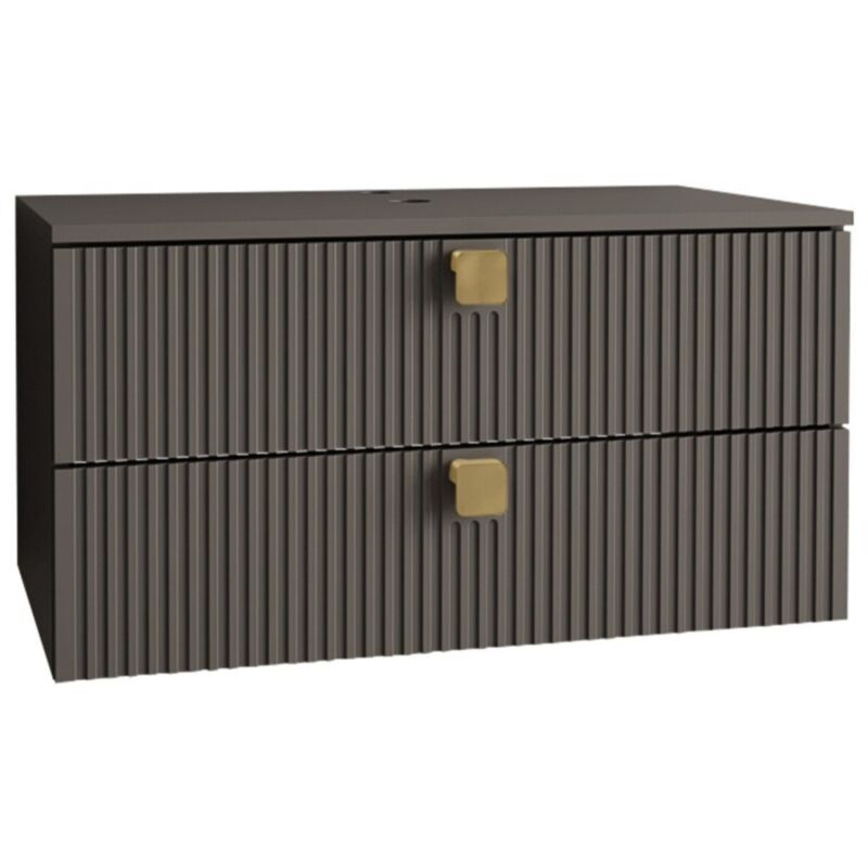 Mobilier1 - Meuble mural salle de bains Orlvera 102, Gris, à suspendre, Le nombre de portes: 0, 42x80x46cm, mdf, Stratifié, Nombre de tiroirs: 0