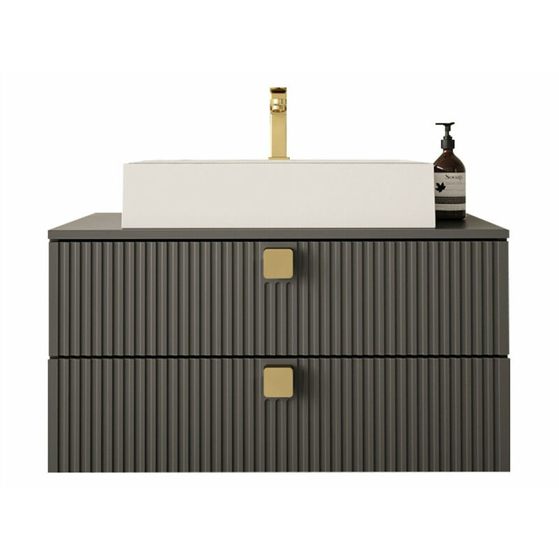 Mobilier1 - Meuble mural salle de bains Orlvera 102, Gris, à suspendre, Le nombre de portes: 0, 42x80x46cm, mdf, Stratifié, Nombre de tiroirs: 0