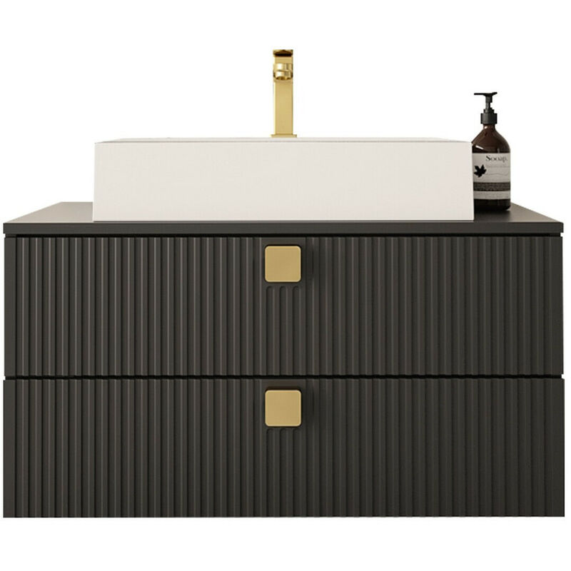 Mobilier1 - Meuble mural salle de bains Orlvera 102, Noir, à suspendre, Le nombre de portes: 0, 42x80x46cm, mdf, Stratifié, Nombre de tiroirs: 0