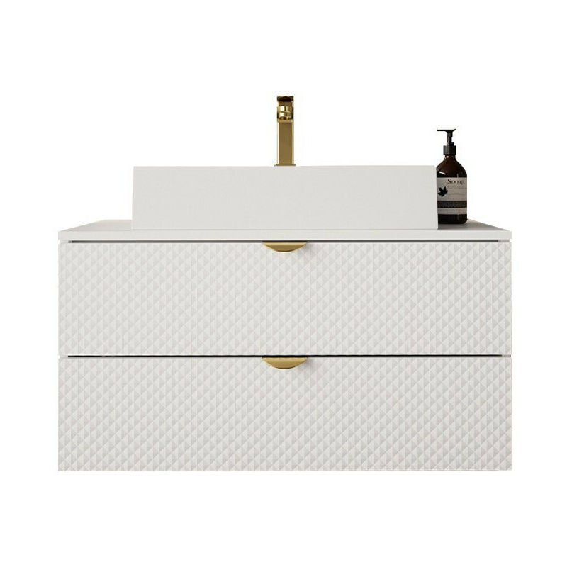 Mobilier1 - Meuble mural salle de bains Fenenou 101, Blanc, à suspendre, Le nombre de portes: 0, 42x80x46cm, mdf, Stratifié, Nombre de tiroirs: 0