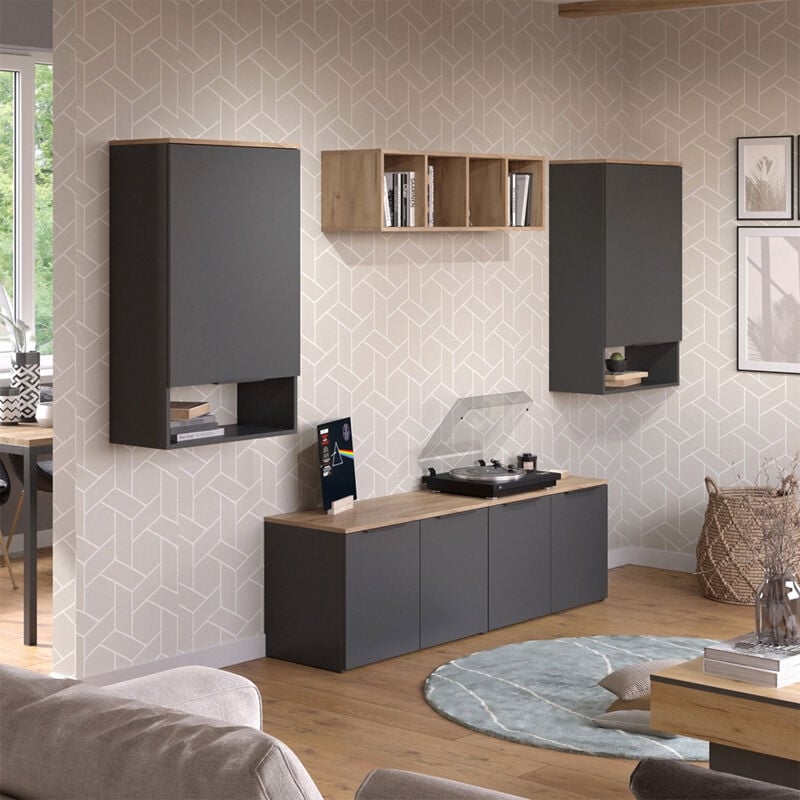 Vicco - Meuble mural Wido, Anthracite, 5 pièces