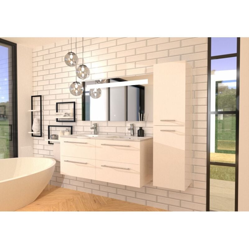 Sanitaire - Meuble neptune Blanc 120 cm - Miroir antibuée Kathy