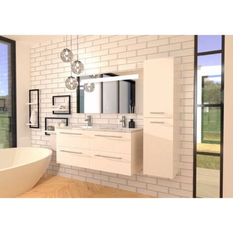 Meuble NEPTUNE Blanc 120 cm - Miroir antibuée Kathy