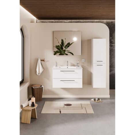 Meuble NEPTUNE Blanc Brillant 80 cm - Miroir Elégance