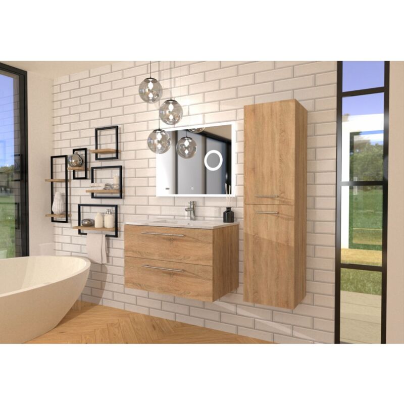 Meuble neptune Bois Clair 80 cm avec miroir lite