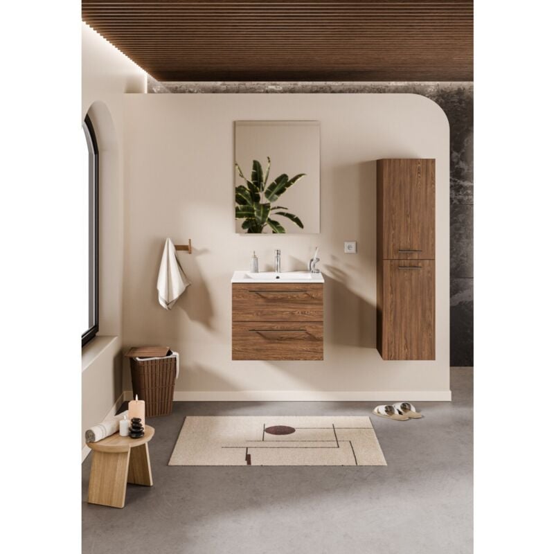 Sanitaire - Meuble neptune Héritage Chêne 60 cm - Miroir Slim