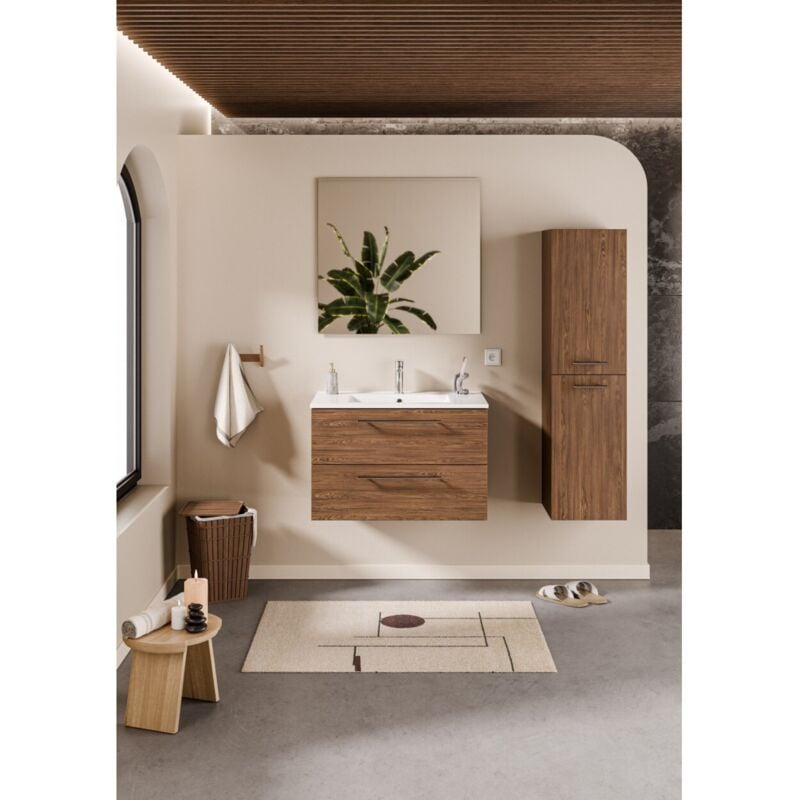 Sanitaire - Meuble neptune Héritage Chêne 80 cm - Miroir Slim