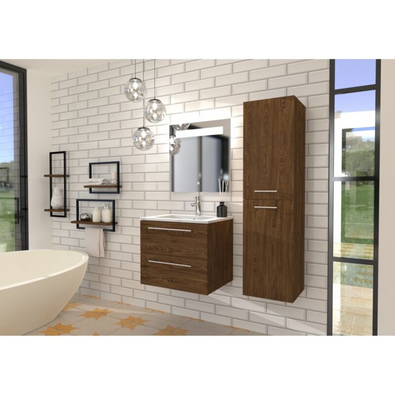 Sanitaire - Meuble neptune Héritage Chêne 60 cm - Miroir antibuée kathy