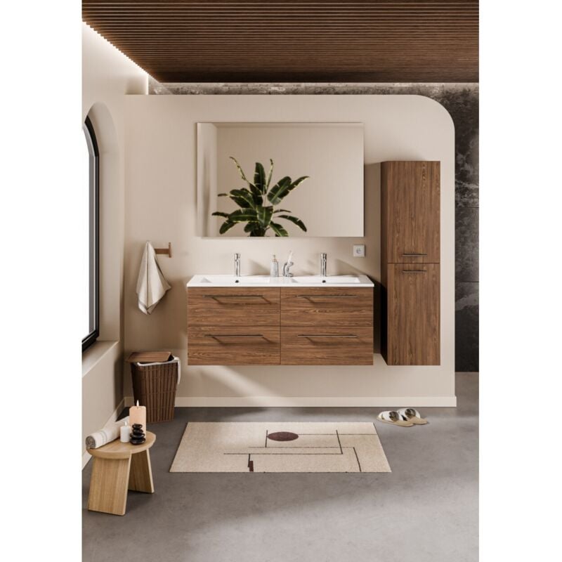 Sanitaire - Meuble neptune Héritage Chêne 120 cm - Miroir Slim