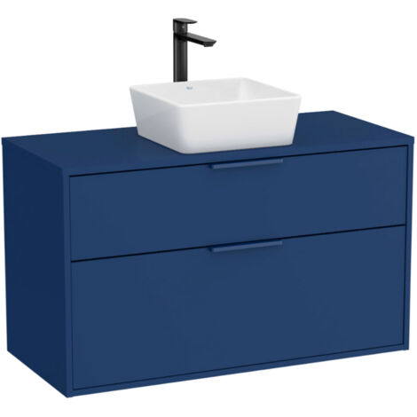 Meuble "OPTICA" 1000 - 2 tiroirs pour vasque à poser (non incluse) - Bleu Acier Mat - Roca