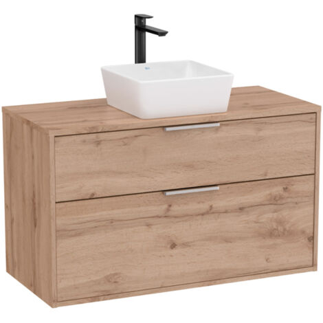 Meuble "OPTICA" 1000 - 2 tiroirs pour vasque à poser (non incluse) - Noyer - Roca