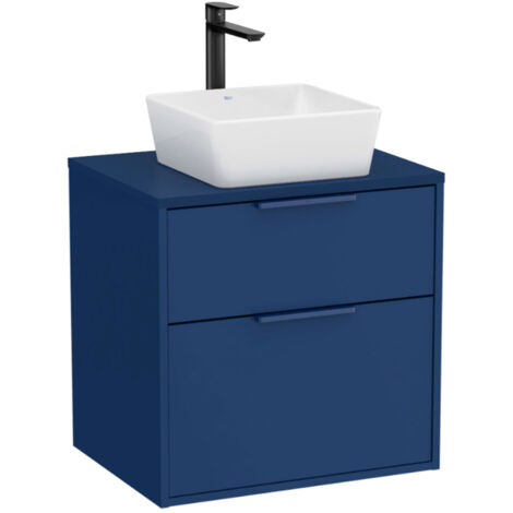 Meuble "OPTICA" 600 - 2 tiroirs pour vasque à poser (non incluse) - Bleu Acier Mat - Roca