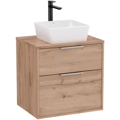 Meuble "OPTICA" 600 - 2 tiroirs pour vasque à poser (non incluse) - Noyer - Roca