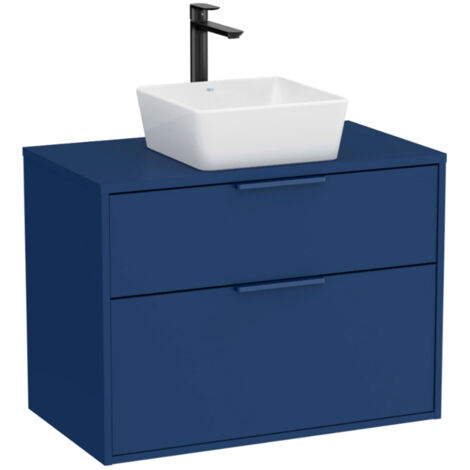 Meuble "OPTICA" 800 - 2 tiroirs pour vasque à poser (non incluse) - Bleu Acier Mat - Roca