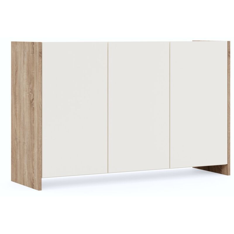 Armoire à Usages Multiples Cora, Panneau Aggloméré Mélaminé, Blanc, Sonoma, 139,8x45x90 cm