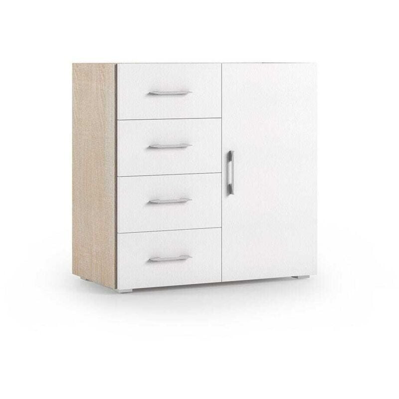 Kiamami Valentina - Meuble Polyvalent En Chêne Avec Tiroirs Et Porte Blanche