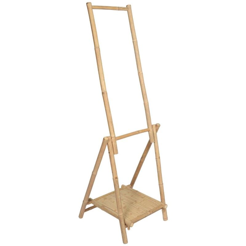 Meuble portant bambou pliable 2 barres + etagere - bambou Tendance