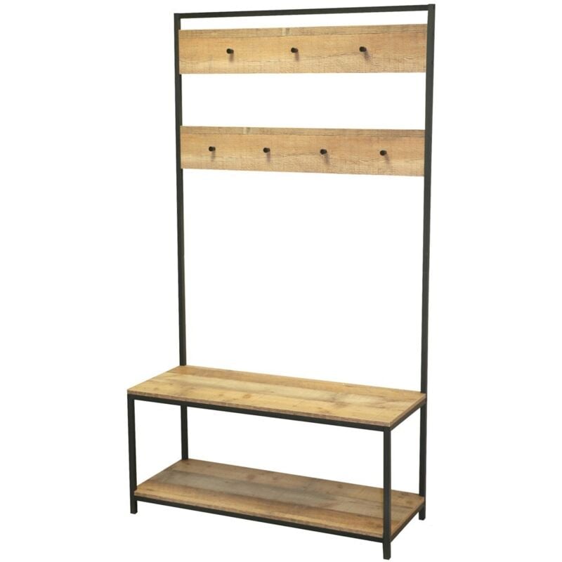 Meublorama - Meuble porte-manteaux avec 2 étagères range-chaussures – 100x39xH180 cm – Collection oaklander