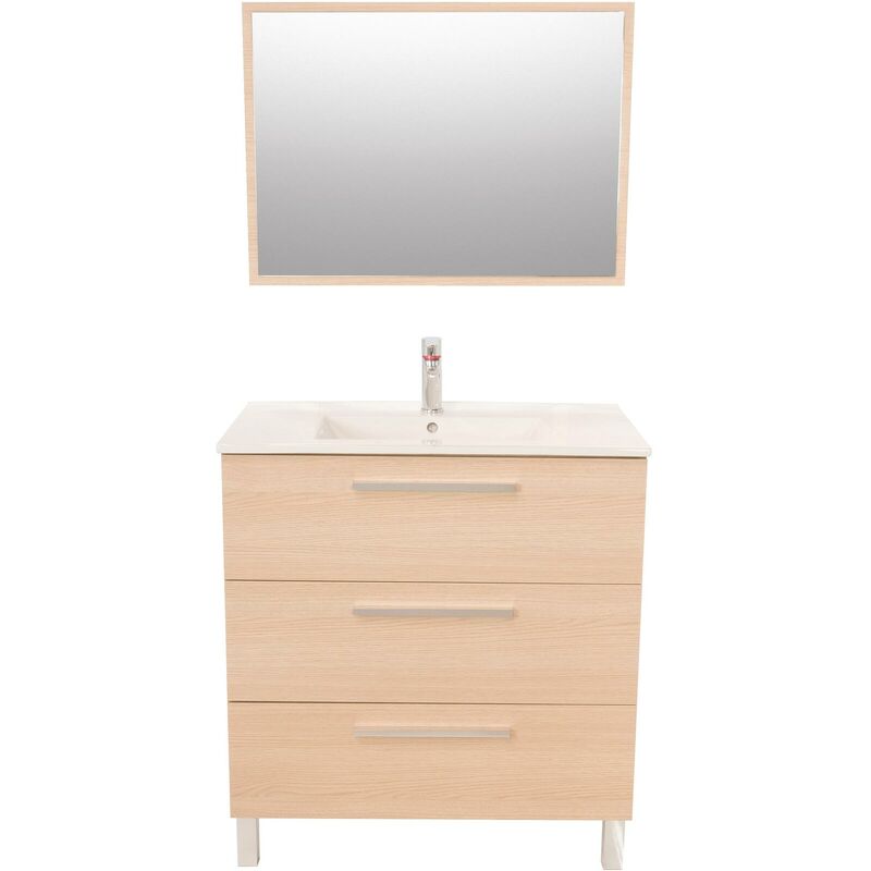 Meuble à poser pallas - 80cm - Chêne clair - Mélaminé - Livré en kit - Chêne clair