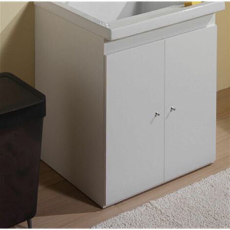 Bac à laver avec meuble cache lave linge en PVC blanc 109x60 cm