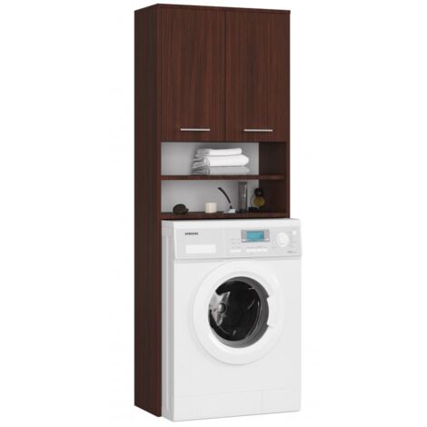 Meuble pour la machine a laver, 2 armoires, 2 étagères, 180 × 64 × 30 cm, wengé