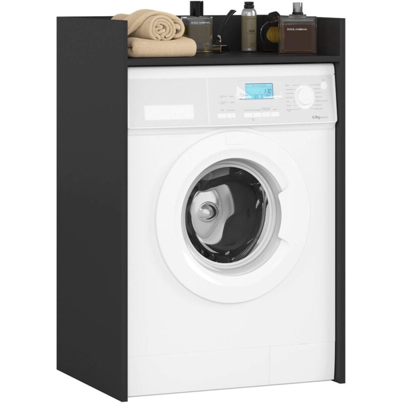 Akord - Meuble pour lave-linge fin Noire 64 cm couleur Noir 1 étagère 64x50x98 cm