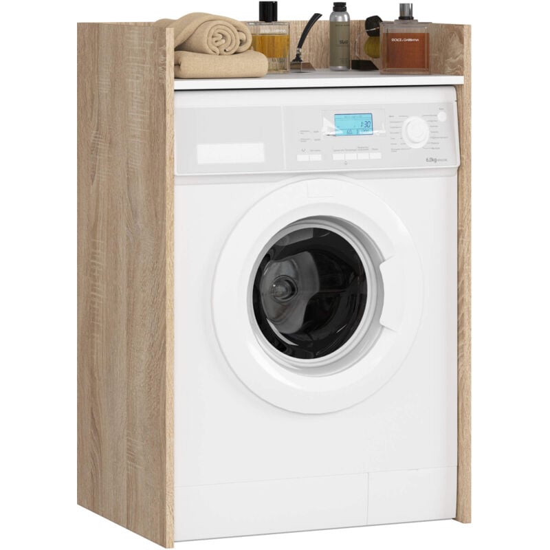 Akord - Meuble pour lave-linge fin Chêne Sonoma 64 cm couleur Blanc 1 étagère 64x50x98 cm
