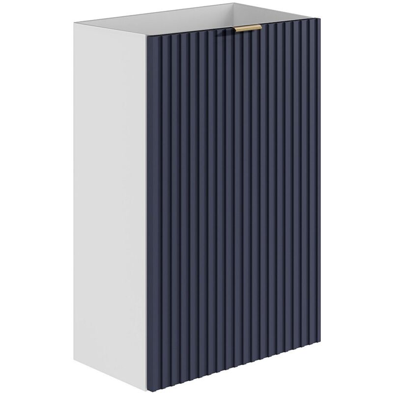 Vente-unique - Meuble pour lave main strié caisson blanc et porte réversible bleue - H60 x L40 x P22 - vahira