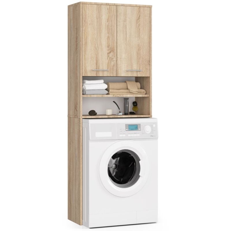 Meuble pour machine à laver fin Chêne Sonoma 64 cm 2 portes façade Chêne Sonoma niche 4 étagères 64x30x180 cm