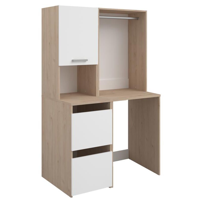 Meuble pour machine à laver avec penderie et placards - Naturel clair et blanc - L111 x H184 cm - erkano