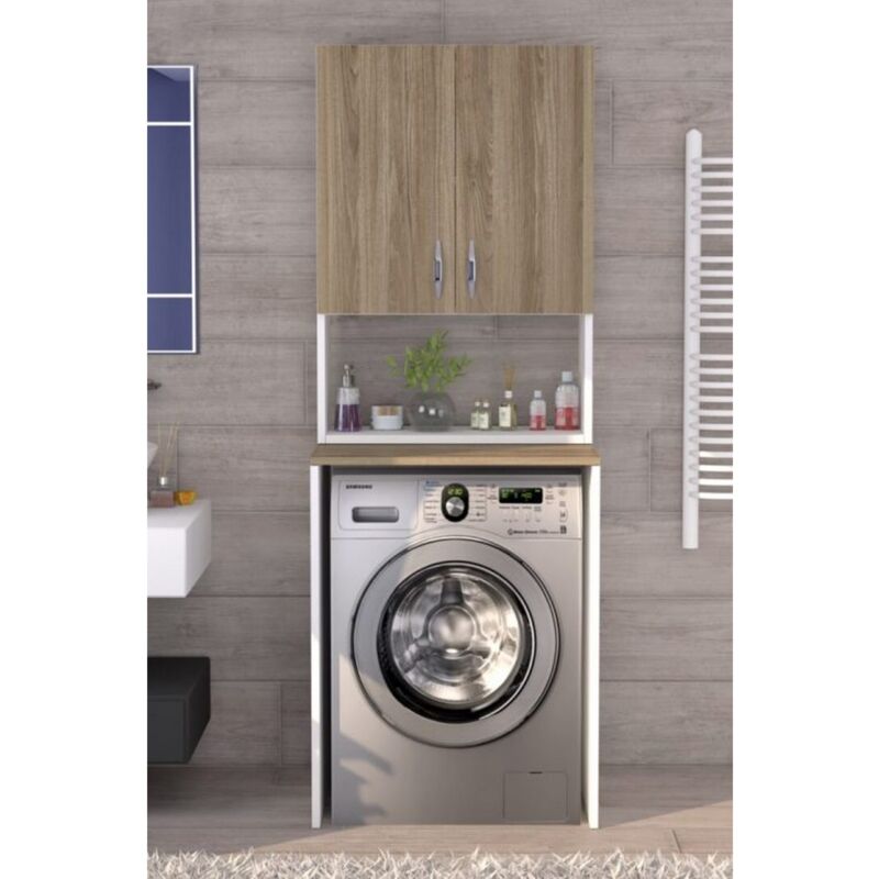 Meuble pour Machine à Laver Blake, Panneau Aggloméré Mélaminé, Marron, 20x65x86 cm