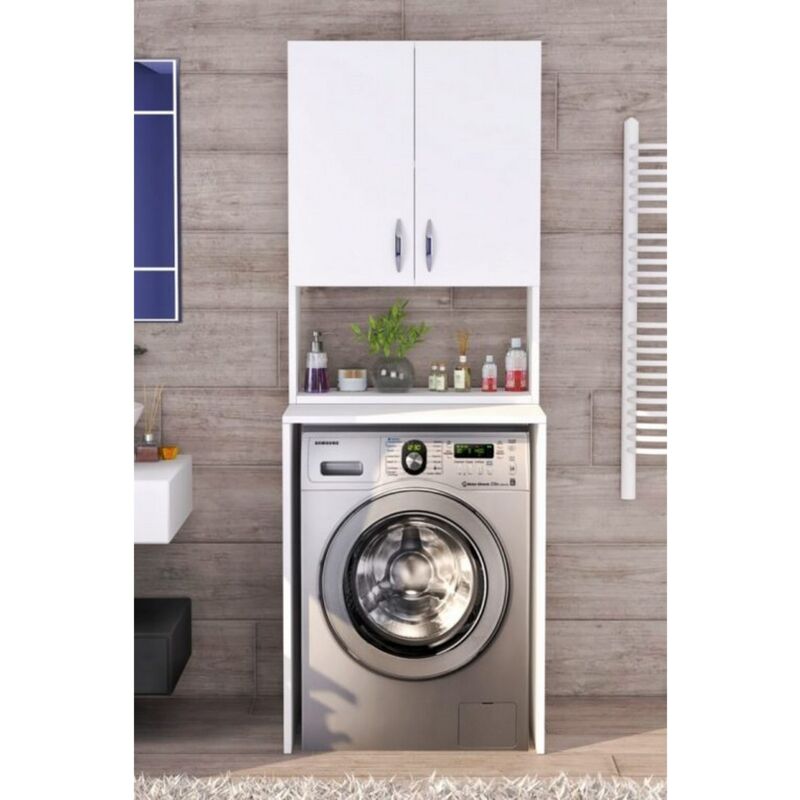 Meuble pour Machine à Laver Brody, Panneau Aggloméré Mélaminé, Blanc, 20x65x86 cm