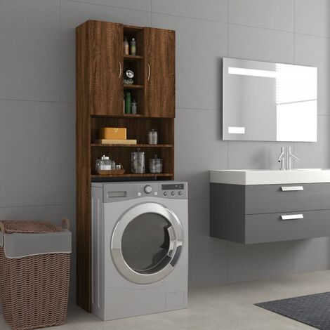 LENA - Meuble pour machine ? laver 180x64x30 cm - Espace de rangement  buanderie/lave linge/salle de bain avec tablettes - Wenge/Blanc