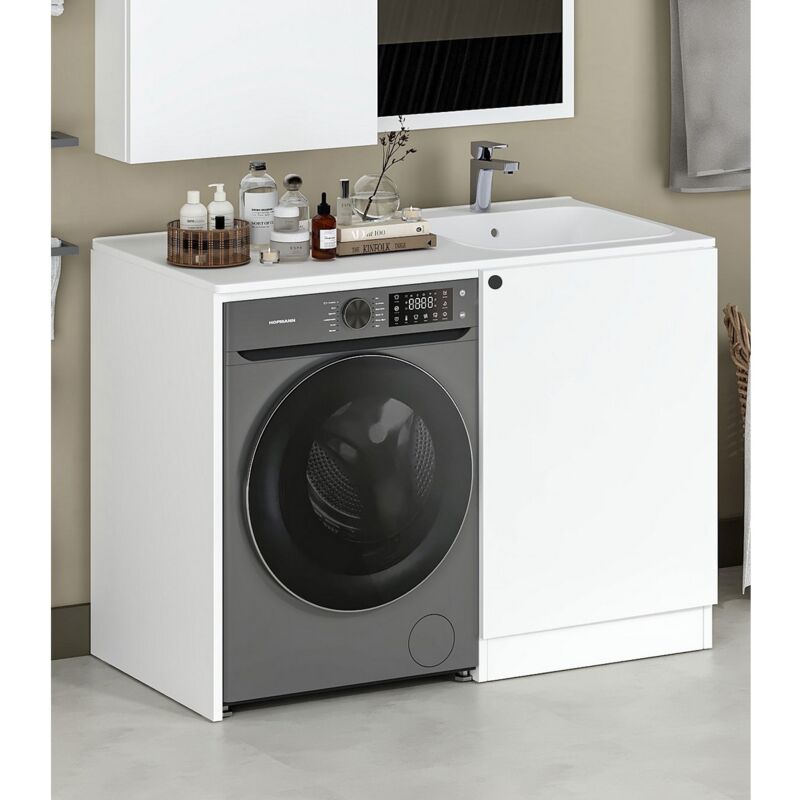 Epikasa - Meuble pour Machine à Laver Dune, Panneau Aggloméré Mélaminé, Blanc, 120x60x90 cm