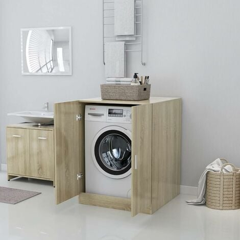 Meuble en hauteur pour machine à laver et sèche-linge avec rangement et  finition brillante blanc 64x25,5x190 cm - Meuble Lave Linge Sèche Linge