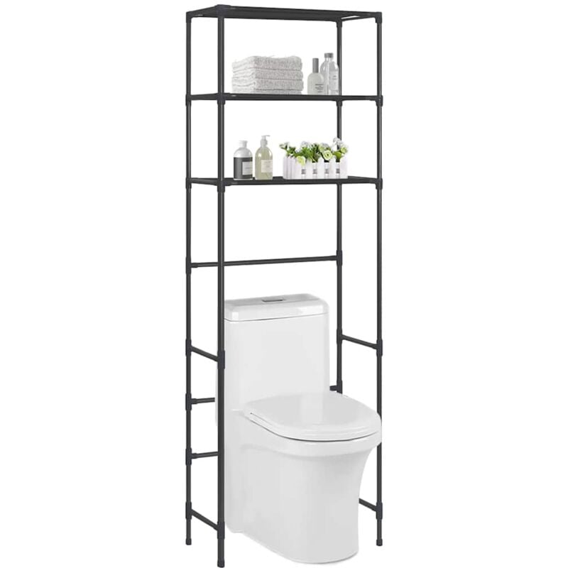 Meuble pour machine à laver, Meuble pour wc de toilette à 3 niveaux noir 53x28x169 cm ASAF23010 design in