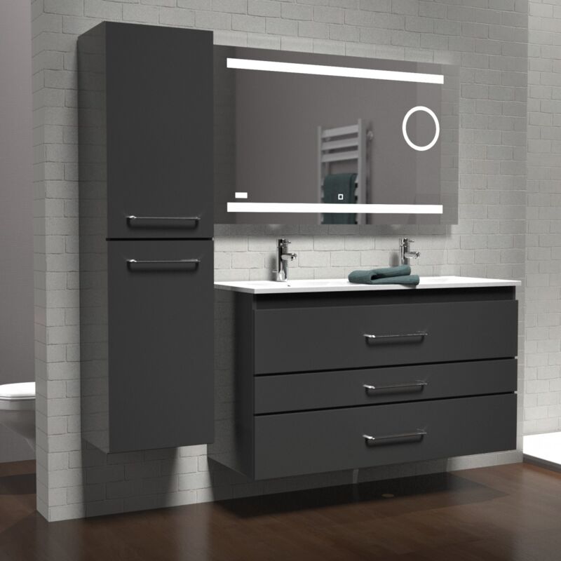 Sanitaire - Meuble prestige 3 tiroirs 120cm dv - Gris brillant - sans miroir