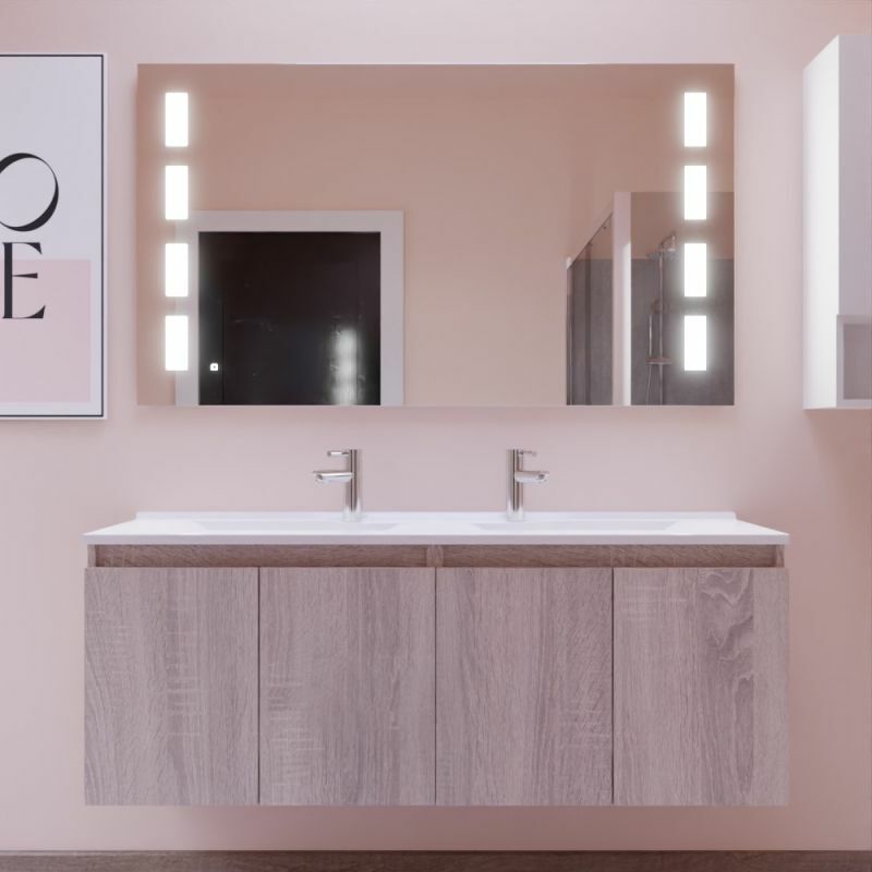 Cuisibane - Meuble proline 140 cm avec plan double vasque et miroir Prestige- Bois - Bois