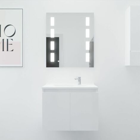 Meuble PROLINE 70 cm avec plan vasque et miroir Prestige- Blanc- Plan vasque en Résine