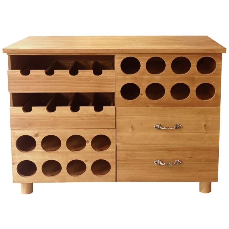 Vente-unique - Meuble range bouteilles en bois de sapin et mdf - L.90 x p. 32 x h. 69 cm - Naturel - rioja