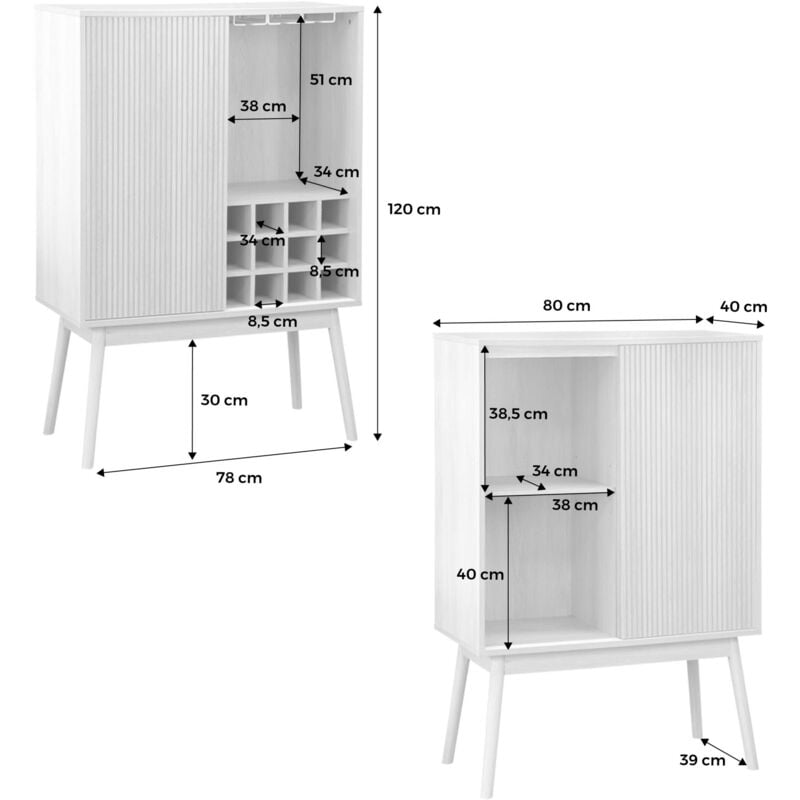 Meuble range-bouteilles portes coulissantes. buffet haut. vaisselier. l 80 x l 39.5 x h 120cm - Linear