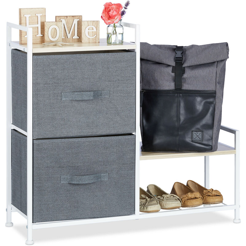 Meuble rangement 2 tiroirs tissu commode étagère tiroir tissu HxlxP: 76 x 84 x 29 cm, gris - Relaxdays