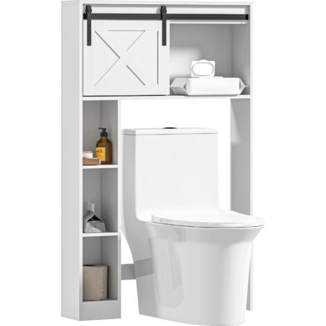 Meuble rangement au-dessus WC, porte coulissante, étagère réglable, blanc.