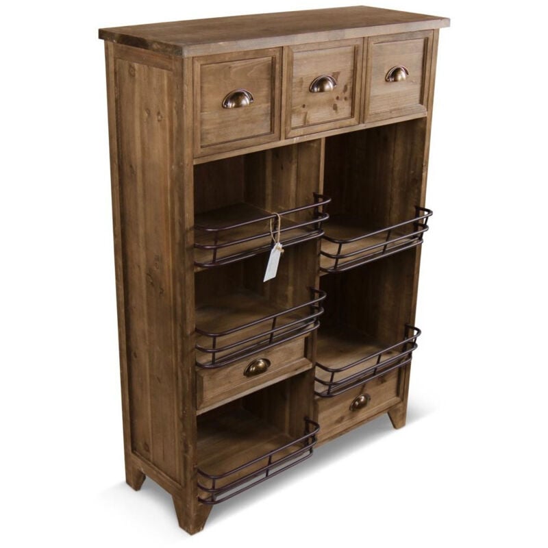 Meuble rangement 2 tiroirs - Bois - Marron - Décoration d'Autrefois