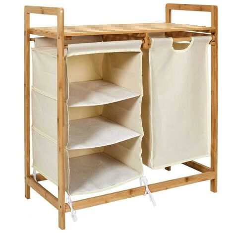Meuble rangement compartiments support bambou