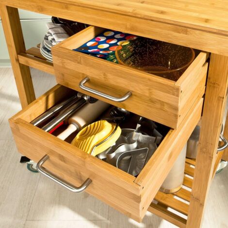 Meuble rangement cuisine roulant en Bambou, Chariot de cuisine, Desserte à roulettes FKW26-N SoBuy®